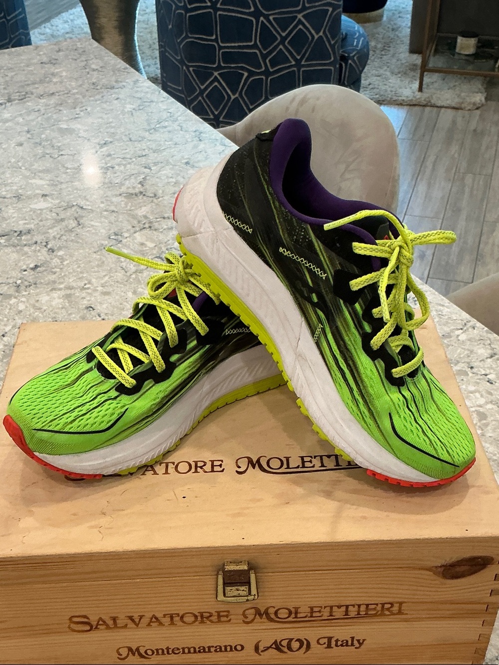 Saucony Neon Green Running Shoes with Black & Purple Accents